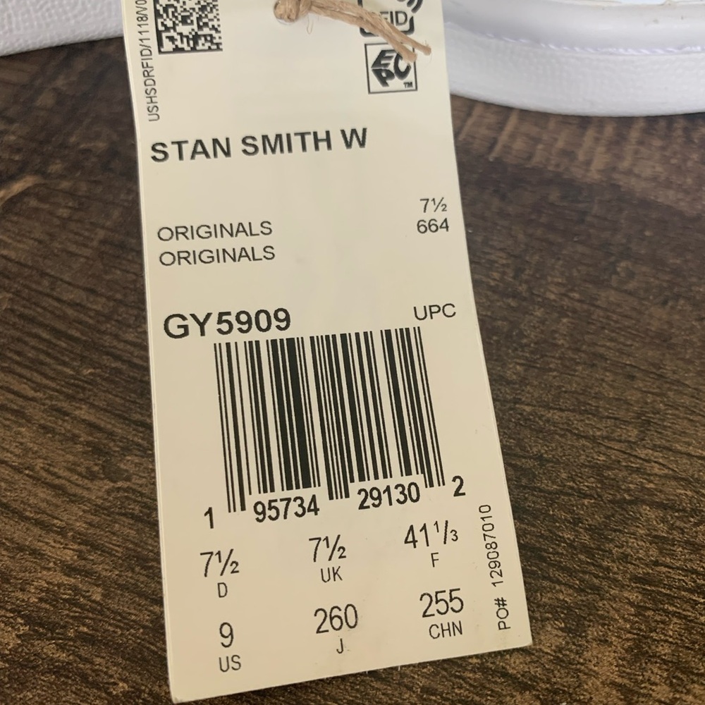 adidas Stan Smith White with Brown Accent Sneakers - Picture 10 of 10